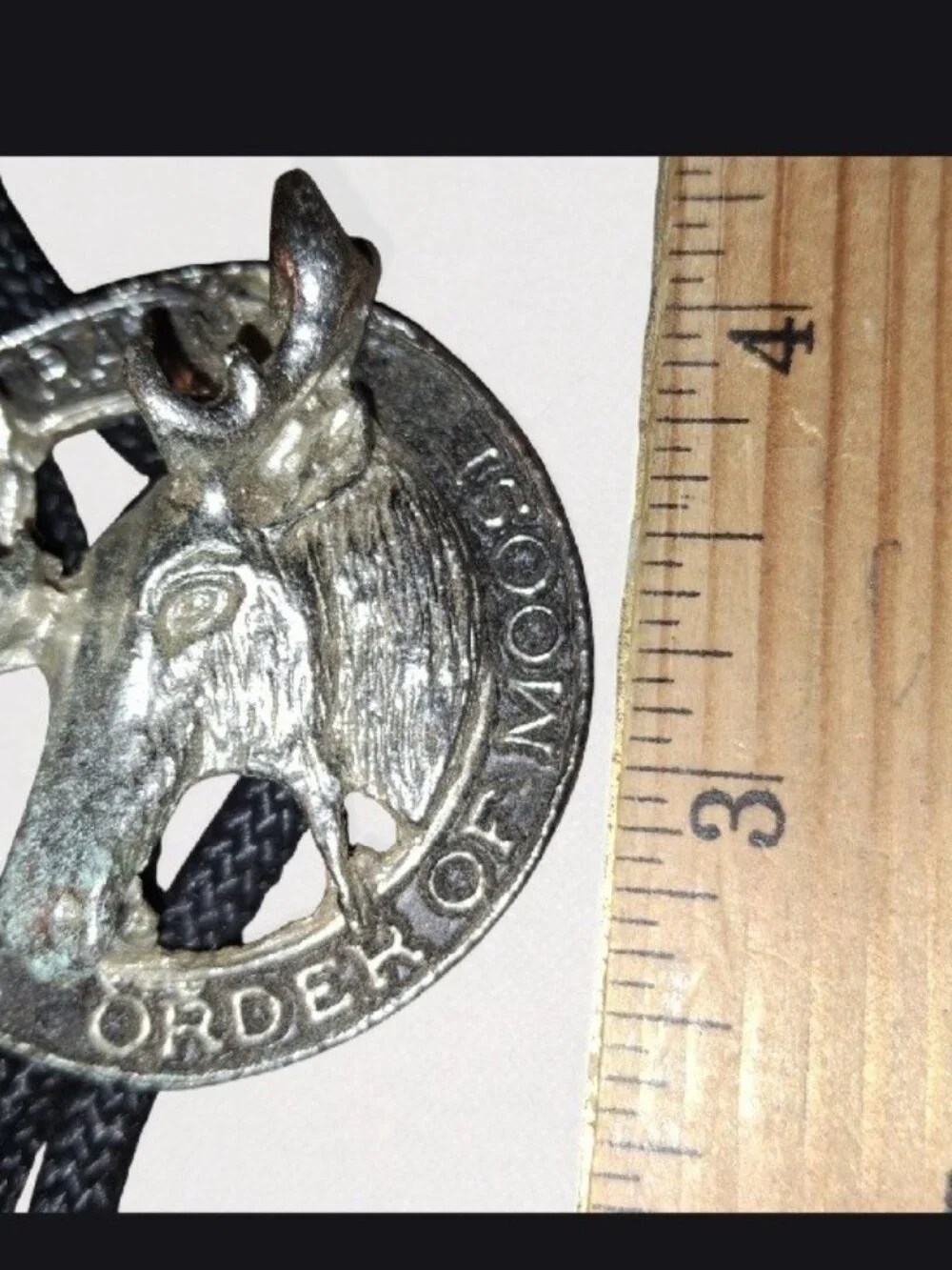 Loyal Order Of The Moose Bolo Tie - Black Rope Fabric Tip One Missing PAP